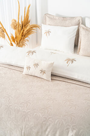 Palmiye Vizon Nakışlı Çift Kişilik Nevresimli Pike Seti - 8 Parça Çeyiz Seti