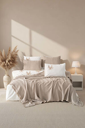 Arya Vizon Nakışlı Çift Kişilik Nevresimli Pike Seti - 7 Parça Çeyiz Seti