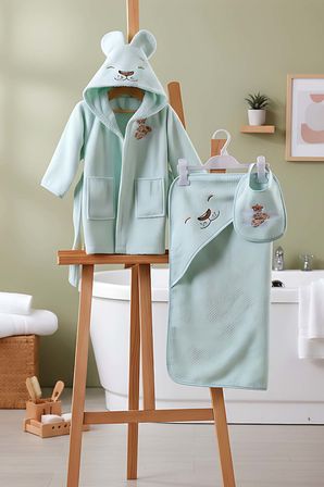Aslan Mint %100 Pamuk Bebek Banyo Seti