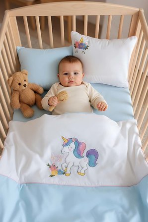 Dolly Mint Punch Nakışlı %100 Pamuklu  Bebek Nevresim Takımı