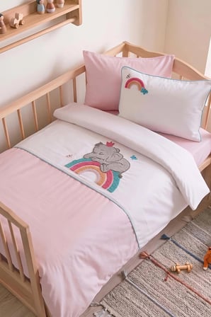 Lucky Pembe Punch Nakışlı %100 Pamuklu Bebek Nevresim Takımı