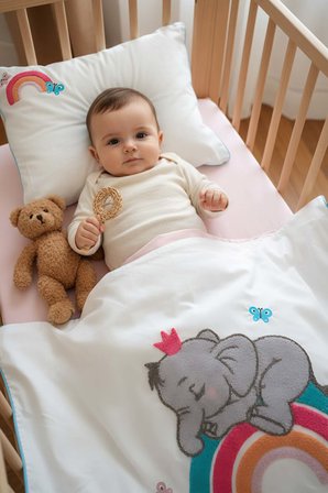 Lucky Pembe Punch Nakışlı %100 Pamuklu Bebek Nevresim Takımı