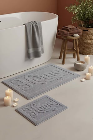 Açık Gri Home Kabartmalı Pamuklu 2’li Banyo & Klozet Paspas Takımı