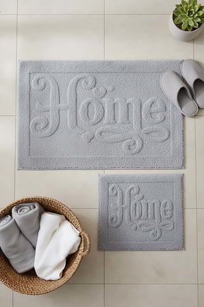 Açık Gri Home Kabartmalı Pamuklu 2’li Banyo & Klozet Paspas Takımı