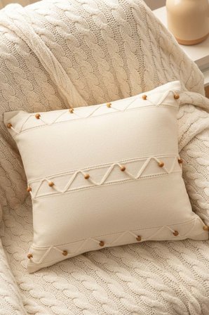 Zigzag Boncuk İşlemeli Dekoratif Kırlent Kılıfı