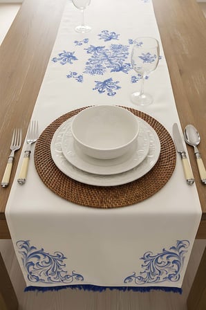 Elysian Blue Keten Runner 45x140 cm
