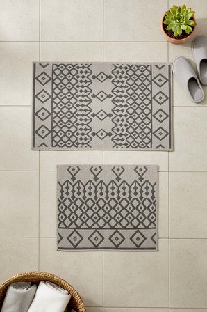 Gri Etnik Desen 2’li Banyo & Klozet Paspas Takımı