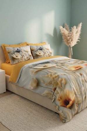 Hardal Flower 5D Saten Nevresim Takımı – 6 Parça Çeyiz Seti