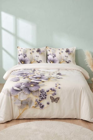 Krem Nayra 3D Flower Çift Kişilik Nevresim Takımı – 4 Parça