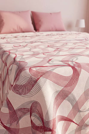 Pembe Soyut Desenli Çift Kişilik Baskılı Pike & Yatak Örtüsü 200x230 cm
