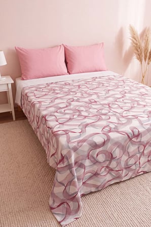 Pembe Soyut Desenli Çift Kişilik Baskılı Pike & Yatak Örtüsü 200x230 cm