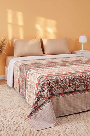 Vizon Etnik Desenli Çift Kişilik Baskılı Pike & Yatak Örtüsü 200x230 cm