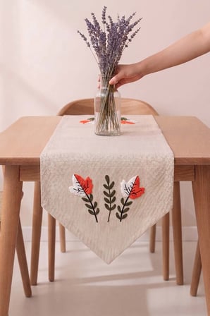 Warm Leaf Kasso Punch İşlemeli Runner 35x110 cm