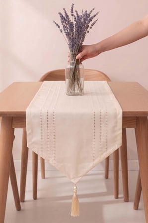 Bej Diana Karlina Püsküllü Runner 35x140 cm
