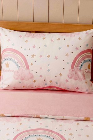Pembe Gökkuşağı Tek Kişilik Pamuklu Çocuk Nevresim Takımı