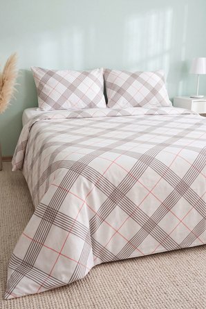 Grey Red %100 Pamuklu Ranforce Çift Kişilik Nevresim Takımı – 4 Parça