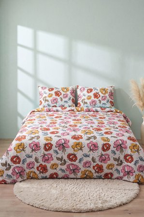 Çiçek Bahçesi Ranforce Çift Kişilik Nevresim Takımı – 4 Parça