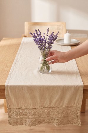 Oxford Lacy Pamuklu Dantelli Runner 40x150 cm