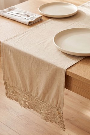 Oxford Lacy Pamuklu Dantelli Runner 40x150 cm