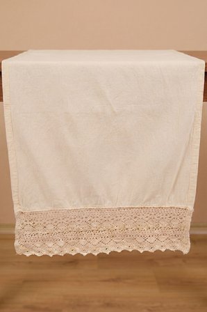 Krem Lacy Pamuklu Dantelli Runner 40x150 cm