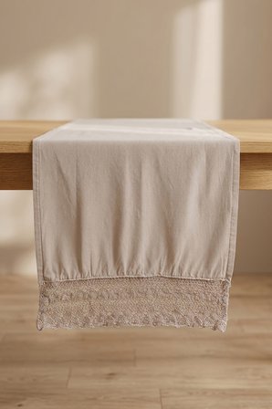 Gri Lacy Pamuklu Dantelli Runner 40x150 cm