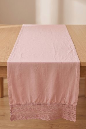 Pudra Lacy Pamuklu Dantelli Runner 40x150 cm