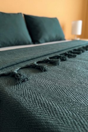 Zümrüt Natural Çift Kişilik Baskılı Pike & Yatak Örtüsü 200x230 cm