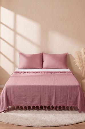 Pembe Natural Çift Kişilik Baskılı Pike & Yatak Örtüsü 200x230 cm