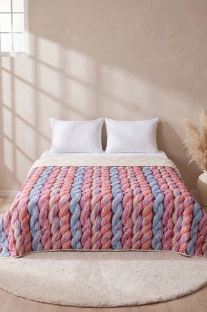 Renkli İpler 5D Çok Amaçlı Çift Kişilik Baskılı Pike & Yatak Örtüsü 200x220 cm