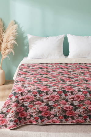Pembe Gül 5D Çok Amaçlı Tek Kişilik Baskılı Pike & Yatak Örtüsü 160x220 cm