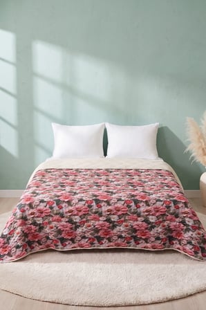 Pembe Gül 5D Çok Amaçlı Tek Kişilik Baskılı Pike & Yatak Örtüsü 160x220 cm