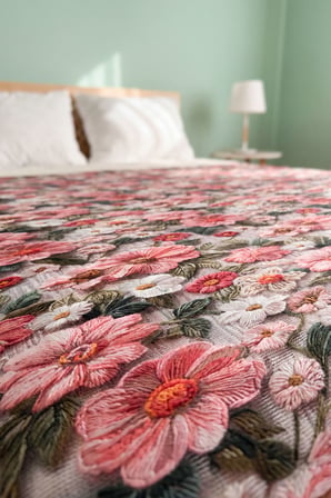 Pembe Gül 5D Çok Amaçlı Tek Kişilik Baskılı Pike & Yatak Örtüsü 160x220 cm