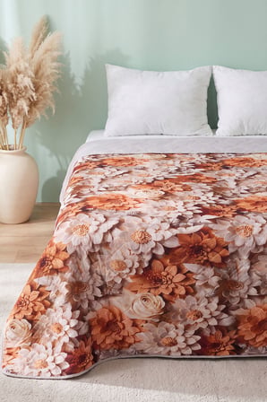 Krem Karamel 5D Çok Amaçlı Tek Kişilik Baskılı Pike & Yatak Örtüsü 160x220 cm