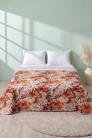 Krem Karamel 5D Çok Amaçlı Tek Kişilik Baskılı Pike & Yatak Örtüsü 160x220 cm