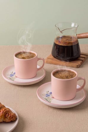 Pembe Elegant Blossoms 2 Kişilik Kahve Sunum Seti - 4 Parça