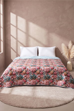 Tropik Çiçekler 5D Çok Amaçlı Çift Kişilik Baskılı Pike & Yatak Örtüsü 200x220 cm