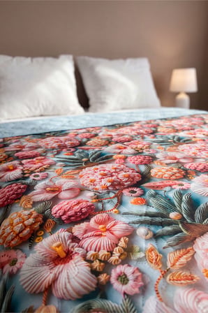 Tropik Çiçekler 5D Çok Amaçlı Tek Kişilik Baskılı Pike & Yatak Örtüsü 160x220 cm