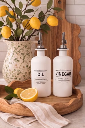 Beyaz Baskılı 2'li Yağdanlık & Sirkelik Set 500 ml