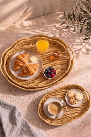 Oval Rattan Örme 3'lü Dekoratif Sunum Tepsisi Seti