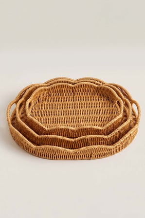 Oval Rattan Örme 3'lü Dekoratif Sunum Tepsisi Seti