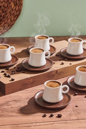 Kahverengi 6 Kişilik Bambu Fincan Takımı – 12 Parça