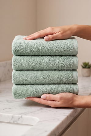 Yeşil Doğal Renkli 4'lü %100 Pamuklu Havlu Seti 50x90
