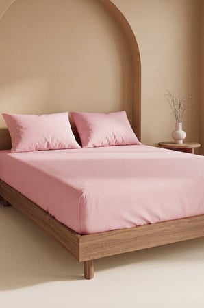Pudra Pembe Çift Kişilik Lastikli Çarşaf Takımı 160x200 cm - 3 Parça