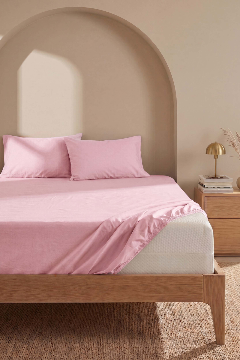 Pudra Pembe Çift Kişilik Lastikli Çarşaf Takımı 160x200 cm - 3 Parça