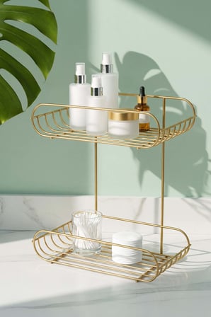 Gold 2 Katlı Metal Sabunluk & Şampuanlık Banyo Köşeliği