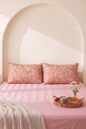 Pudra Pembe Bahar Çift Kişilik Lastikli Çarşaf Takımı 160x200 cm - 3 Parça