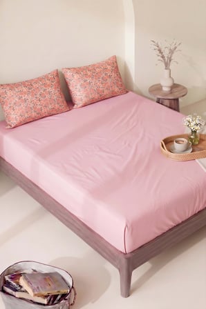 Pudra Pembe Bahar Çift Kişilik Düz Çarşaf Takımı - 3 Parça