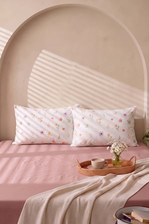 Pudra Kahve Soft Çiçekli Çift Kişilik Lastikli Çarşaf Takımı 160x200 cm - 3 Parça