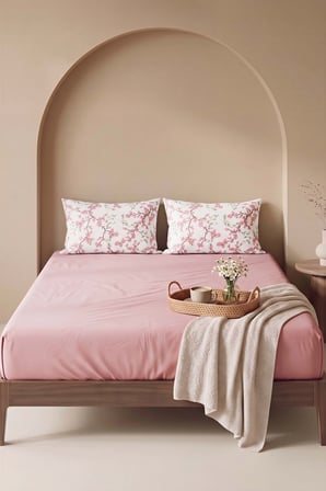 Pudra Pembe Sakura Çift Kişilik Lastikli Çarşaf Takımı 160x200 cm - 3 Parça