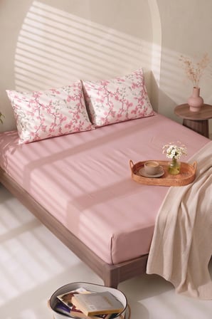 Pudra Pembe Sakura Çift Kişilik Lastikli Çarşaf Takımı 160x200 cm - 3 Parça